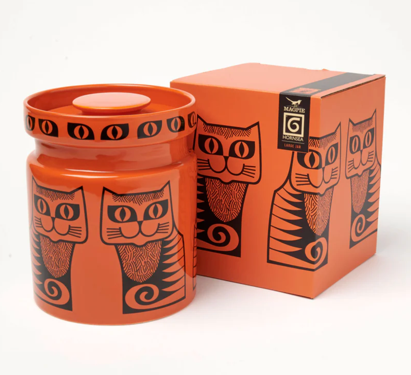 Hornsea Pottery x Magpie Orange Cat large jar