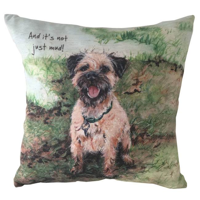 Not Just Mud Square Cushion - Border Terrier