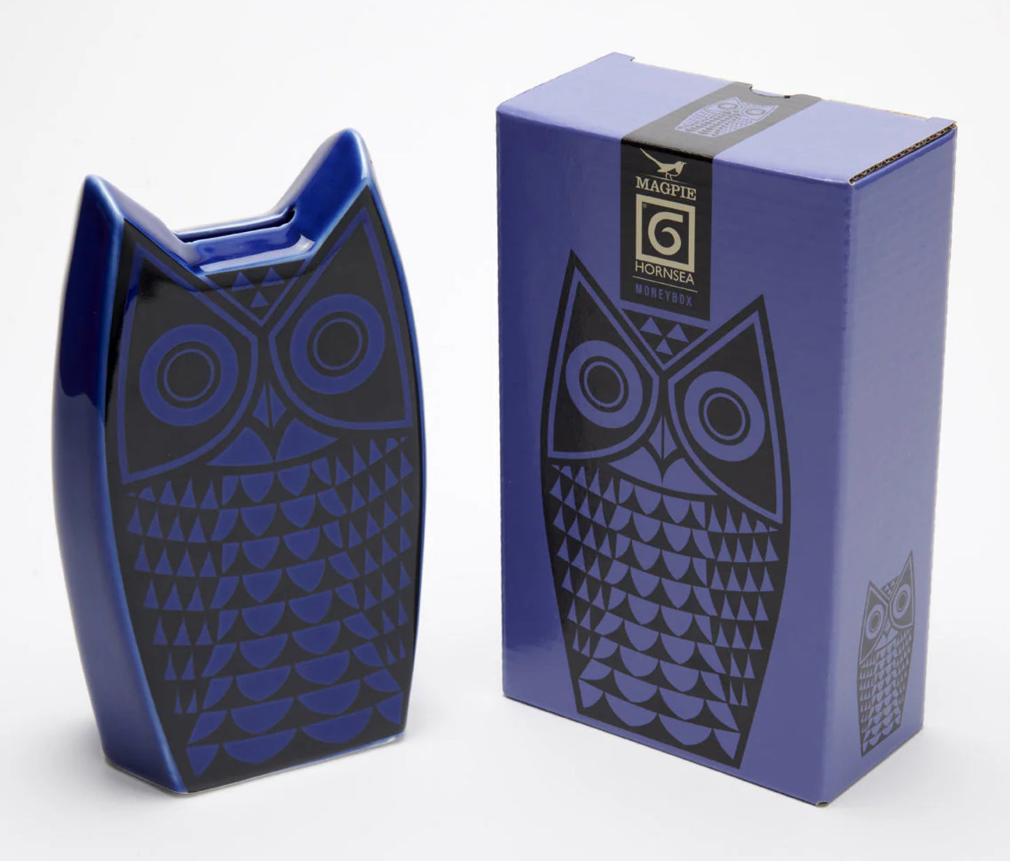 Hornsea Pottery x Magpie Owl Blue Money Box
