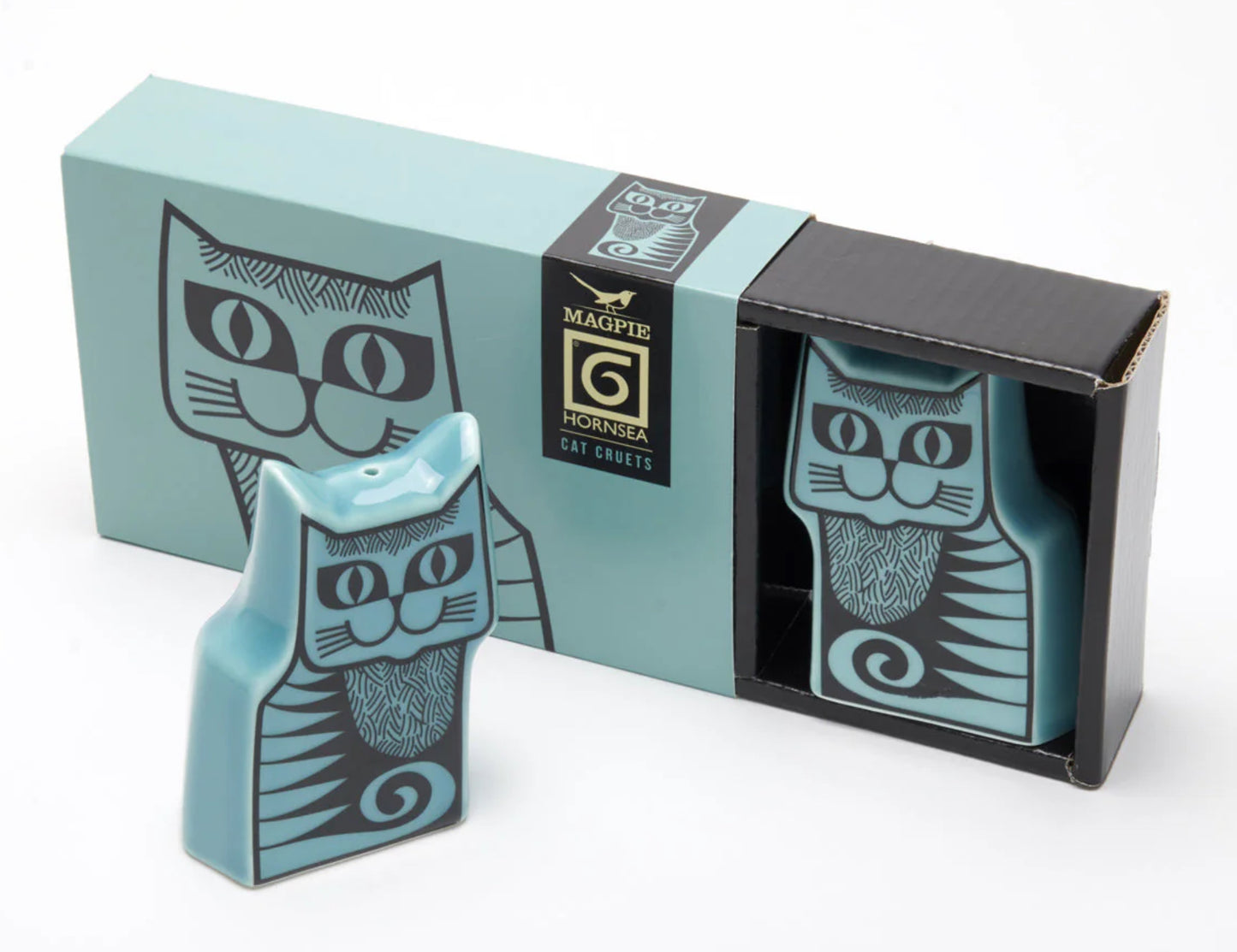 Hornsea Pottery x Magpie Cat Teal Cruet Set