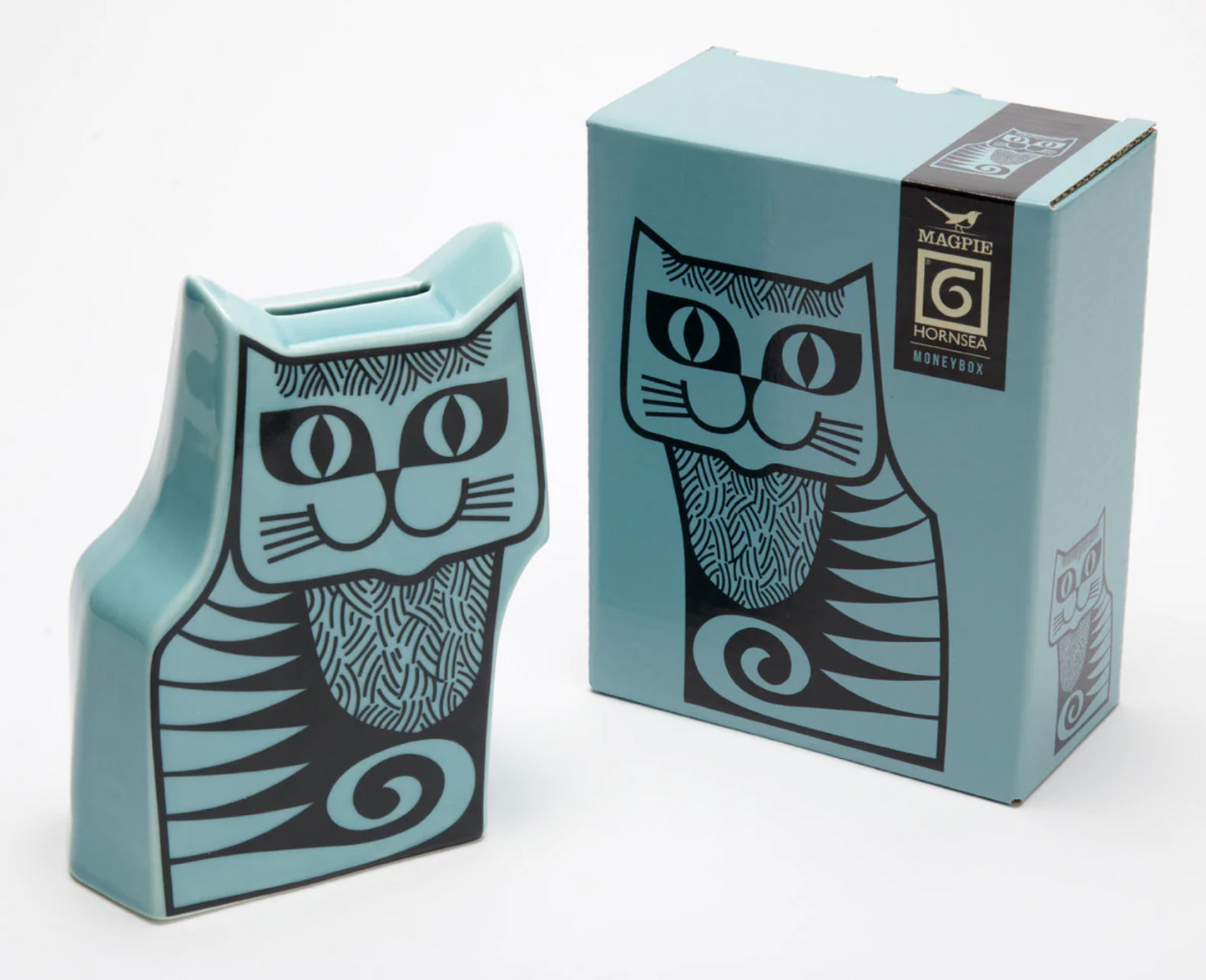 Hornsea Pottery X Magpie Teal Cat Money Box