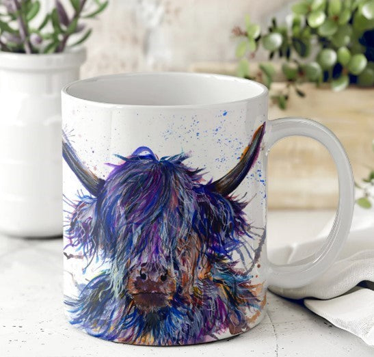 Splatter Scruffy Coo Highland Cow Ceramic Mug