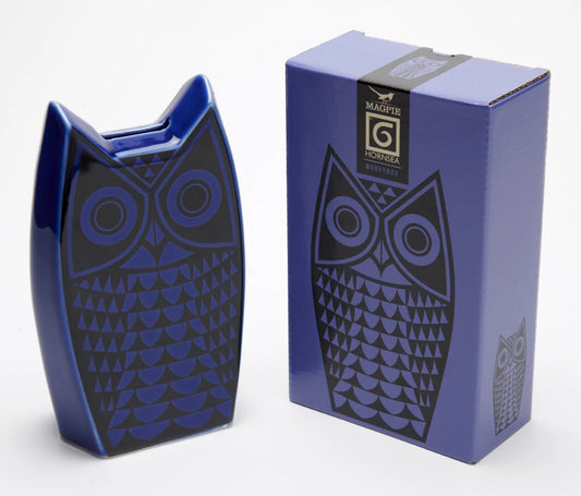 Hornsea Pottery x Magpie Owl Blue Money Box