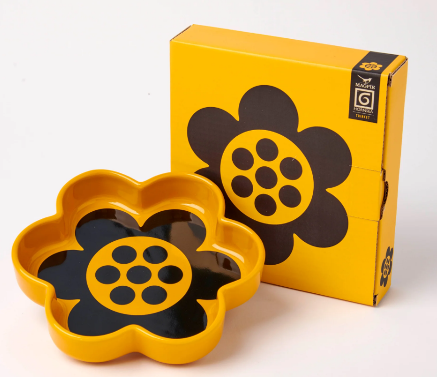 Hornsea Pottery x Magpie Geo flower yellow trinket dish